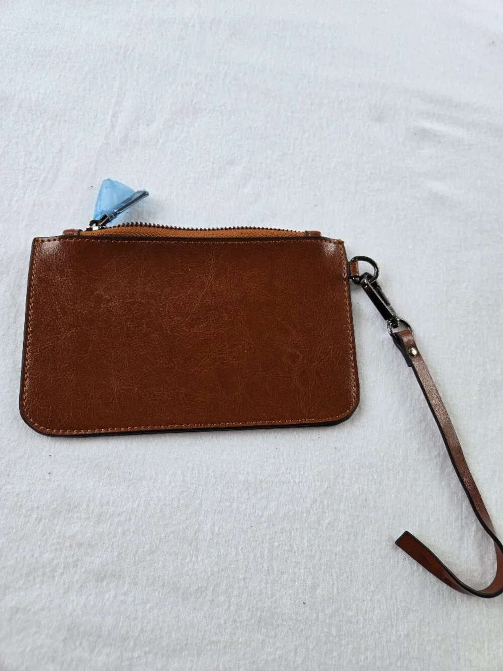 Leather Wristlet Wallet Pouch in Classic Brown with zipper